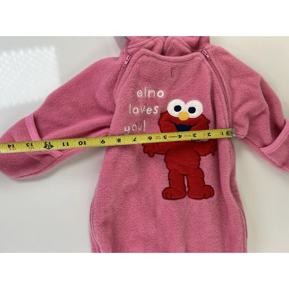 Vintage Sesame Beginnings Size 3/6 M Fleece Hooded Romper Elmo Loved You Kids